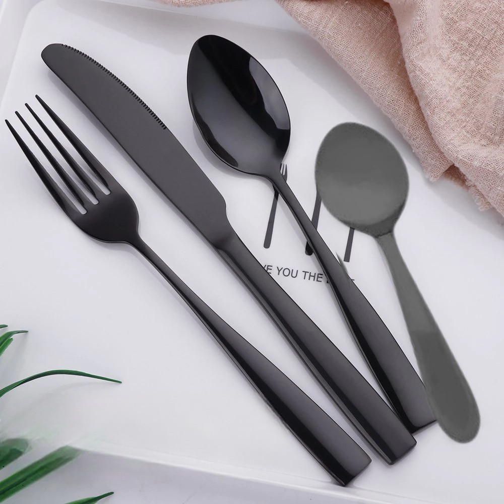 Jogo Talheres Black 24 Pecas Aco Inox Faqueiro Luxo Garfo Colher Faca Cozinha Lava Loucas Presente