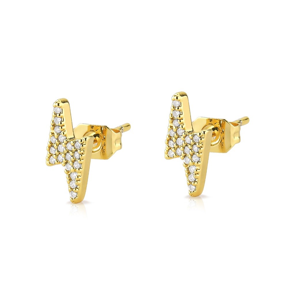 Brinco Piercing Feminino de Raio Cravejado com Zirconias Banhado a Ouro 18k Semi Joia