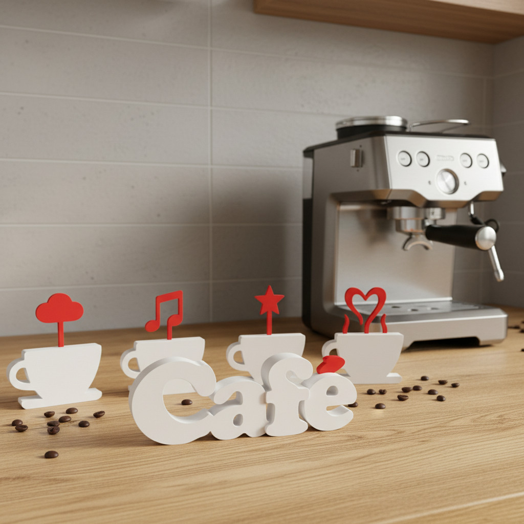 Conjunto Decorativo Café: Peças Brancas e Detalhes Vermelhos. Charme para Cozinhas e Espaços Gourmet