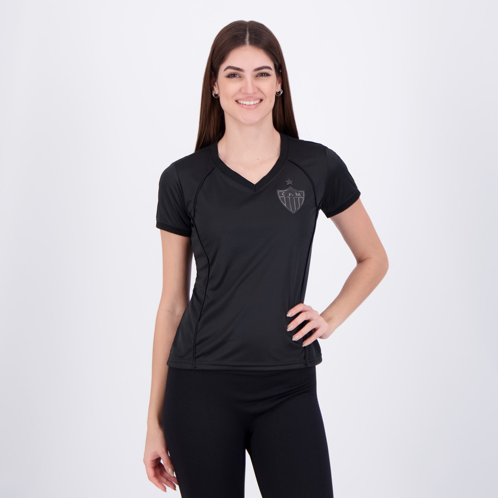 Camisa Atlético Mineiro All Black Feminina Preta em Oferta na Shopee