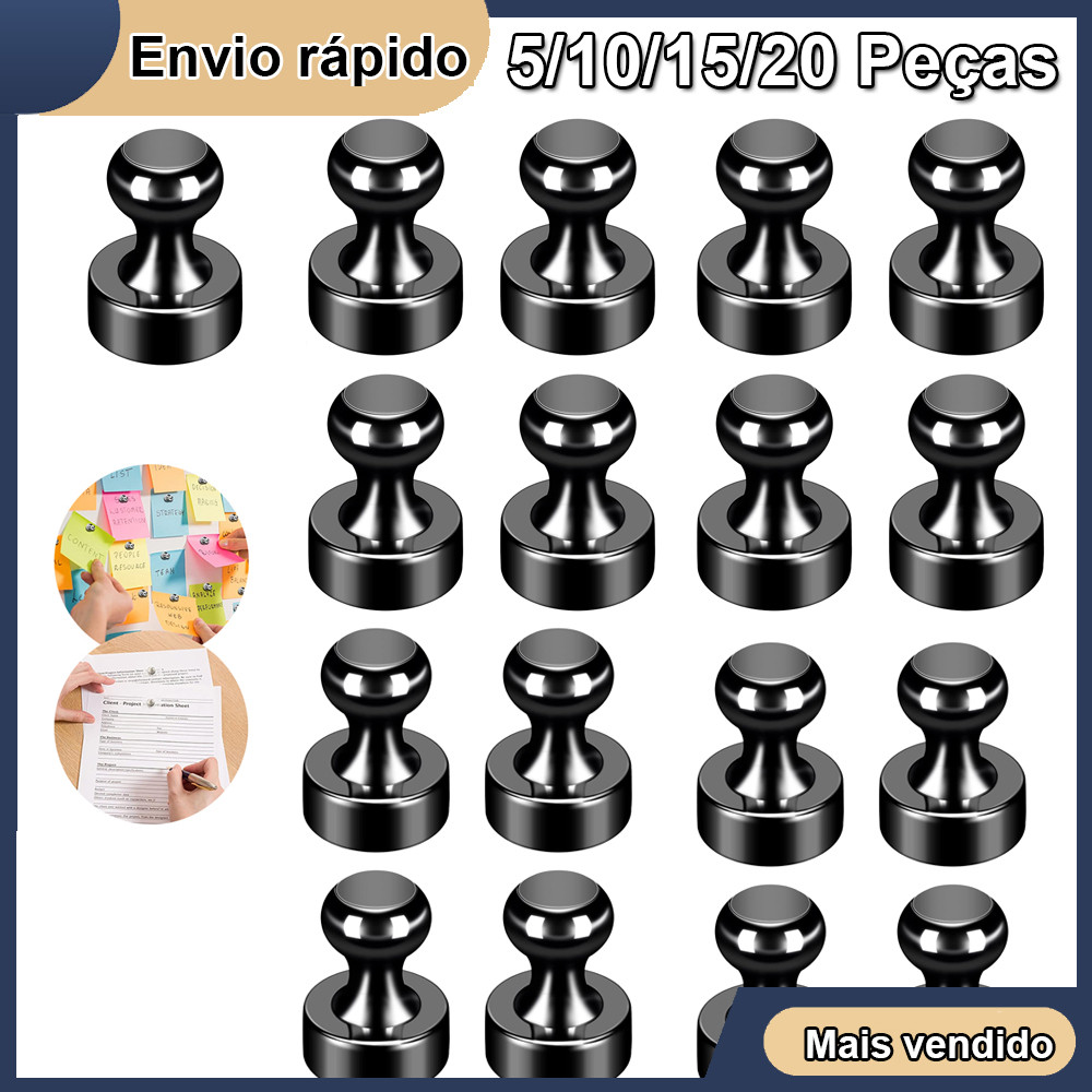 5/10/15/20 Pçs Preto Super Forte Ímã De Neodímio Pinos Magnéticos Otário Percevejo Aço Push Pin Para Geladeira Quadro