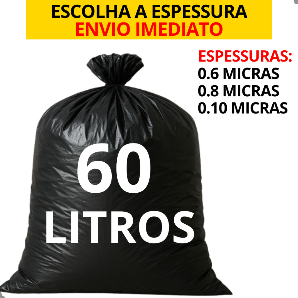 Saco de Lixo 60 Litros Reforçado pacote c/ 100 Unidades Preto Todas as Espessuras 0.6 / 0.8 / 0.10 em Oferta na Shopee