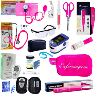 Kit Enfermagem Aparelho de Pressão + Estetoscópio + Lanterna + Oxímetro + Glicosímetro em Oferta na Shopee