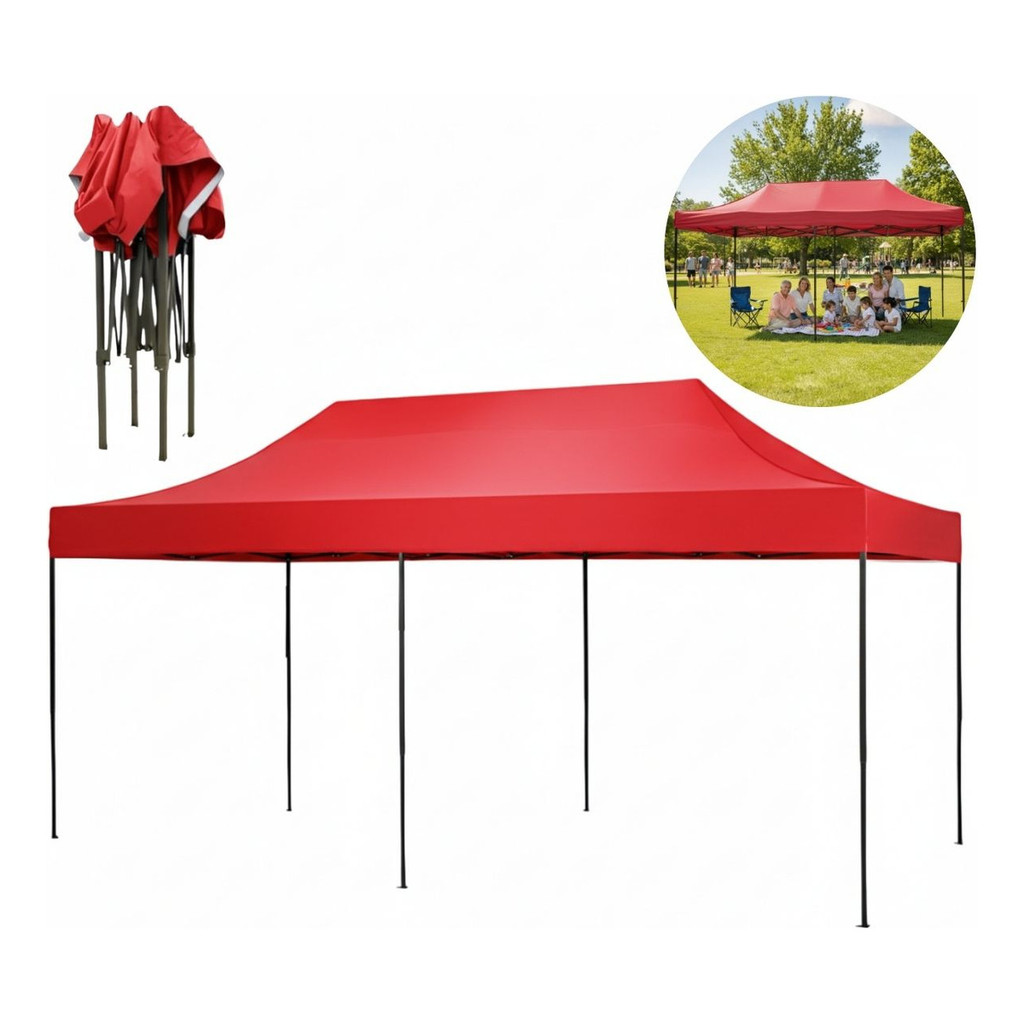Gazebo Tenda Articulado Reforçado 3x6m Vermelho Importway Para Praia Camping Eventos E Feiras