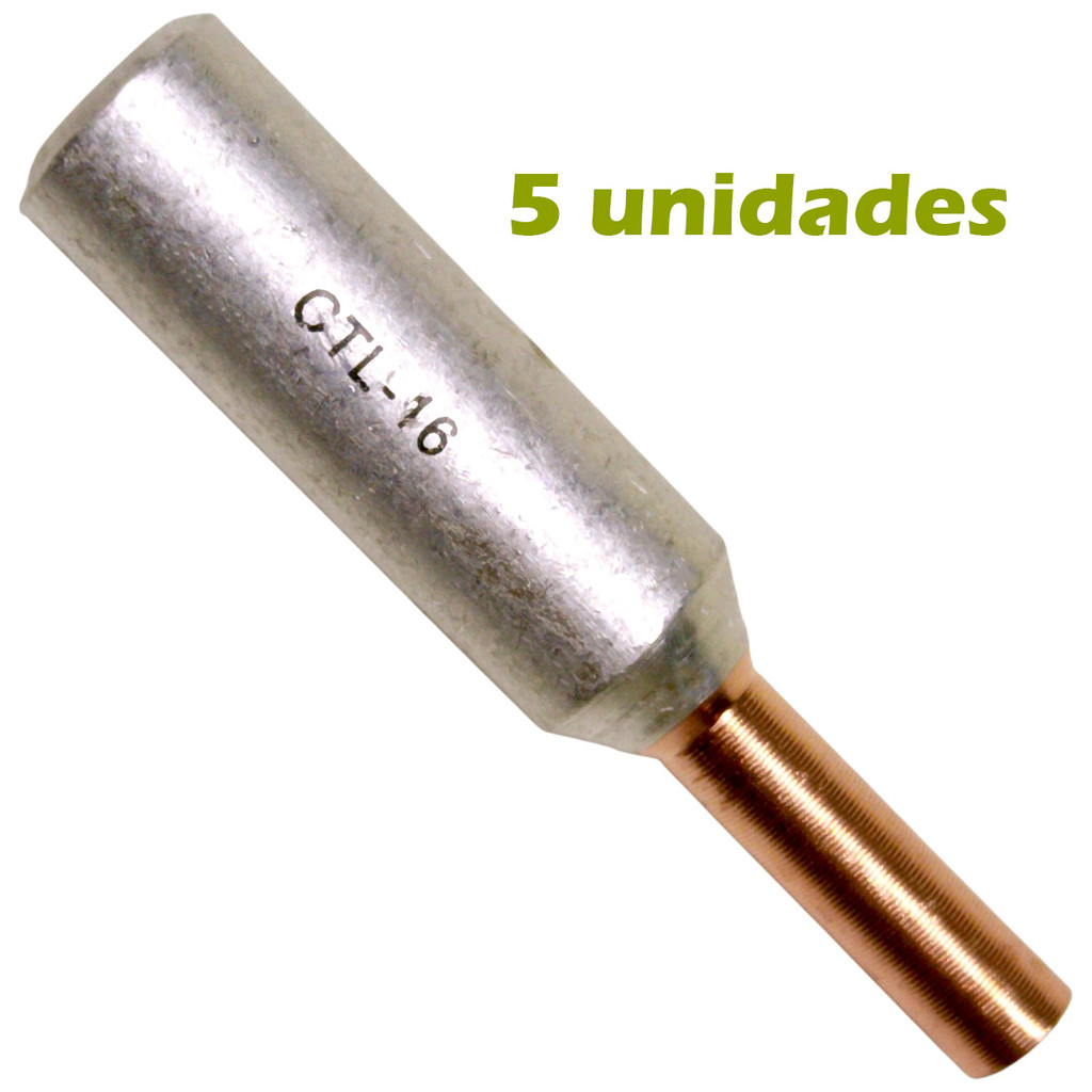 Kit 5 Terminal Pino Bimetálico de Compressão para Cabo de Alumínio de 16mm