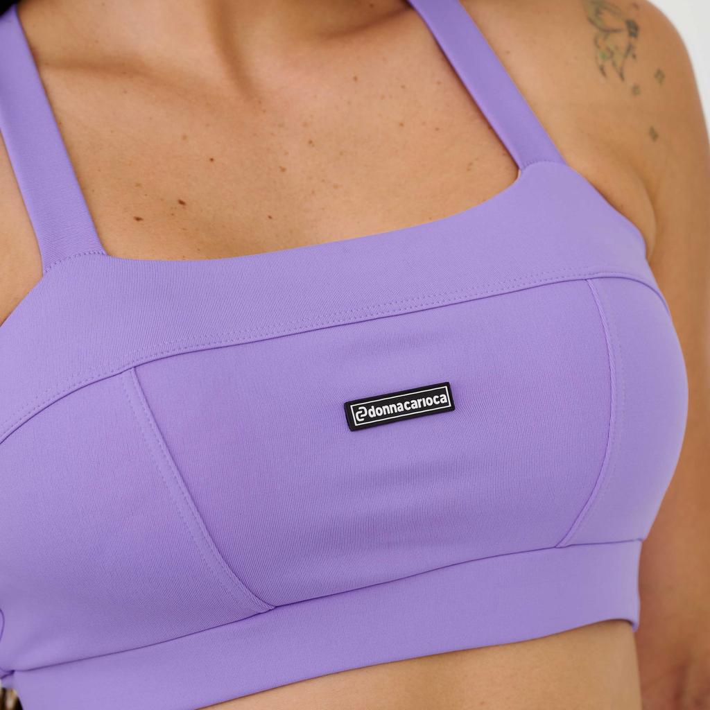 Detalhes do Top Faixa Com Recortes Lilás Lavender Poliamida Com Bojo