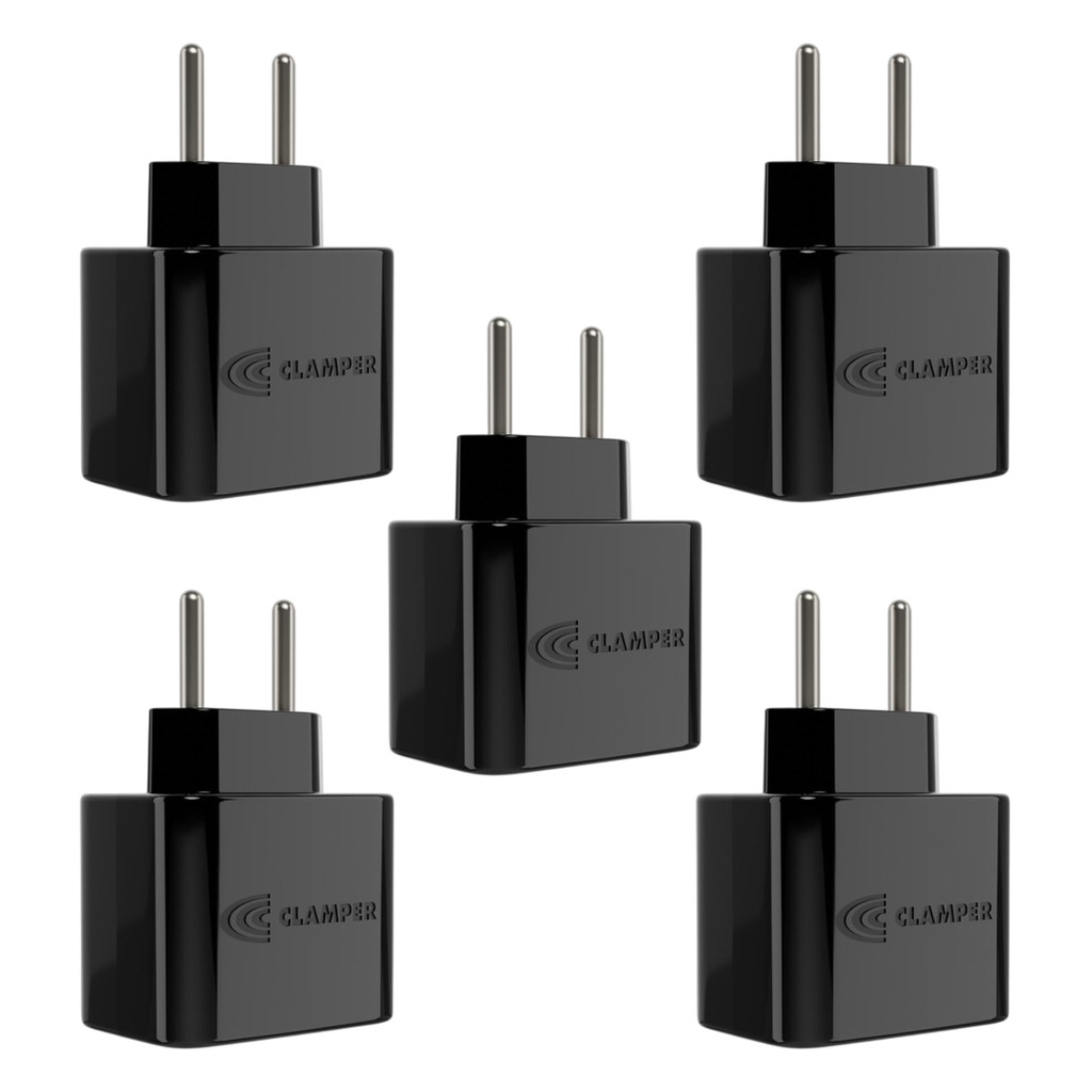 Kit com 5 Pocket 2 Pinos 10a - Dps Plug Protetor Raios Surtos Clamper LCF - Preto