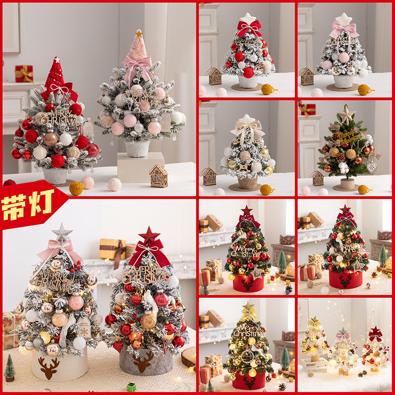 Árvore de natal de mesa reunindo rosa conjunto enfeites de árvore de natal presentes decoração da árvore de natal diy ár