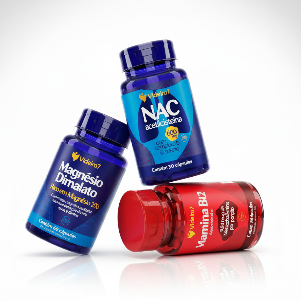 Kit NAC + MAGNÉSIO + VITAMINA B12 | NAC N Acetil Cisteina N-Acetilcisteína 600mg e Metilcobalamina Magnésio Dimalato em Oferta na Shopee
