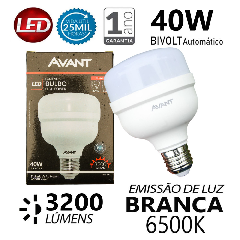 Lâmpada LED Bulbo High Power Avant 40W Bivolt 6500K Branco Frio 3200lm E27 Alta Potência — imagem 2 de 2