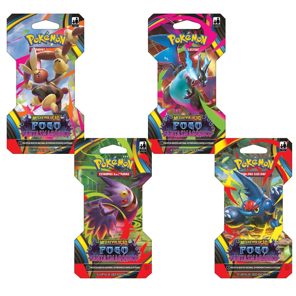 BLISTER UNITÁRIO MEGAEVOLUÇÃO FOGO FANTASMAGÓRICO ME02 COPAG CARTAS POKÉMON BOOSTER PACOTE TCG MEGA em Oferta na Shopee