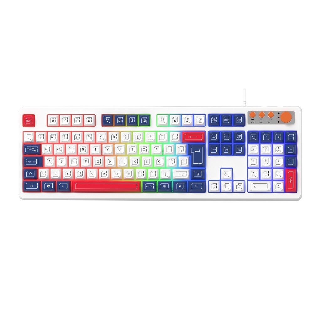Teclado Gamer Multimídia Com Fio Usb Semi-mecânico LED RGB Com botão multimídia