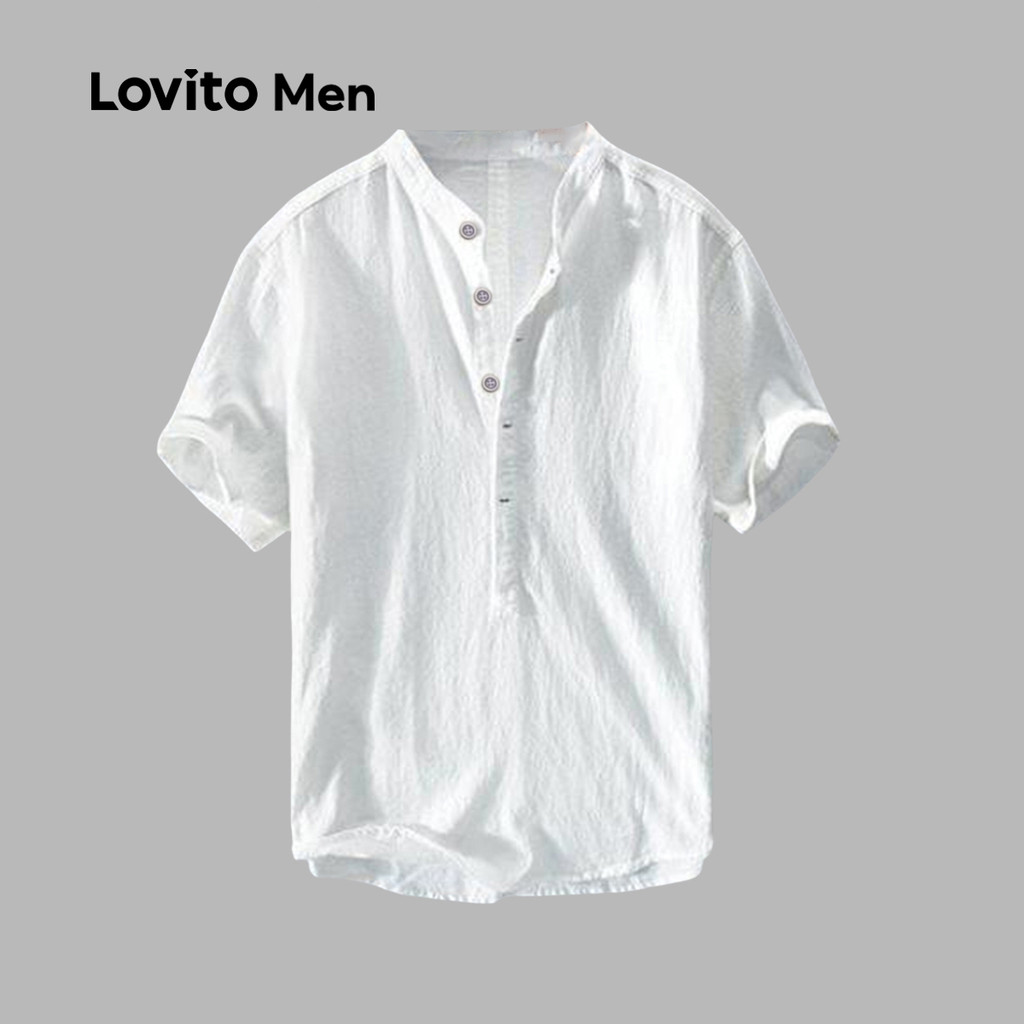 Lovito Camisa Casual com Botões para Primavera/verão Camisa Branca para Homens LNE110033 em Oferta na Shopee