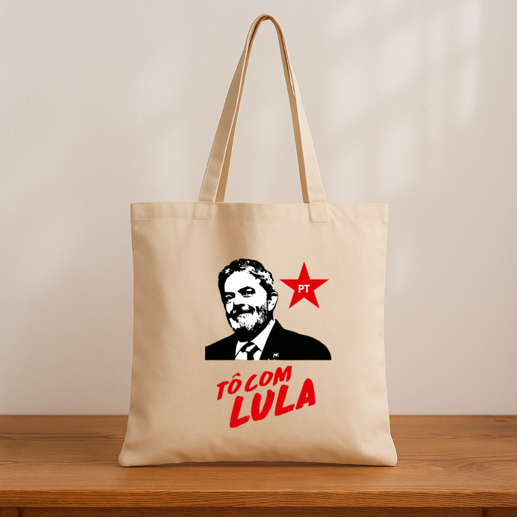 Ecobag Estampada Tõ com Lula | Bolsa Algodão Cru Ecológica | Estilo Retrô Sustentável t