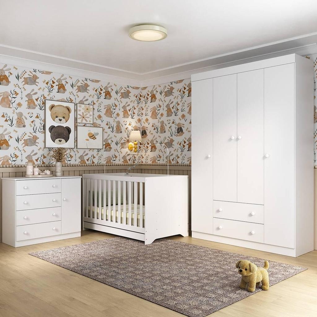 Quarto de Bebê Completo com Berço Americano 3 em 1 Colchão Incluso Encanto Multimóveis MP4597