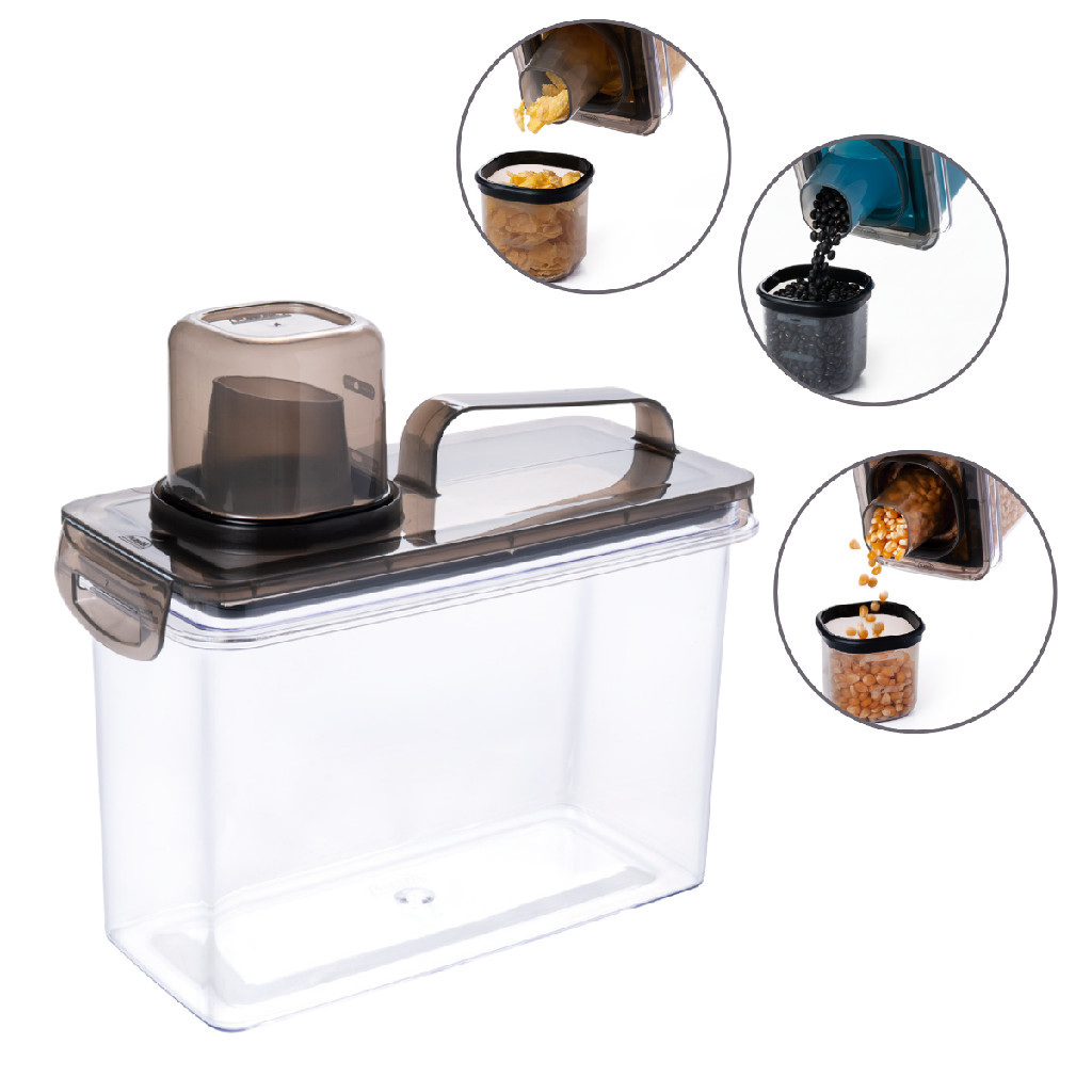 Dispenser Hermético Cristal com Dosador Trava Armazenar Mantimentos Grãos Cereais Ração Sabão em Pó Cozinha Lavanderia