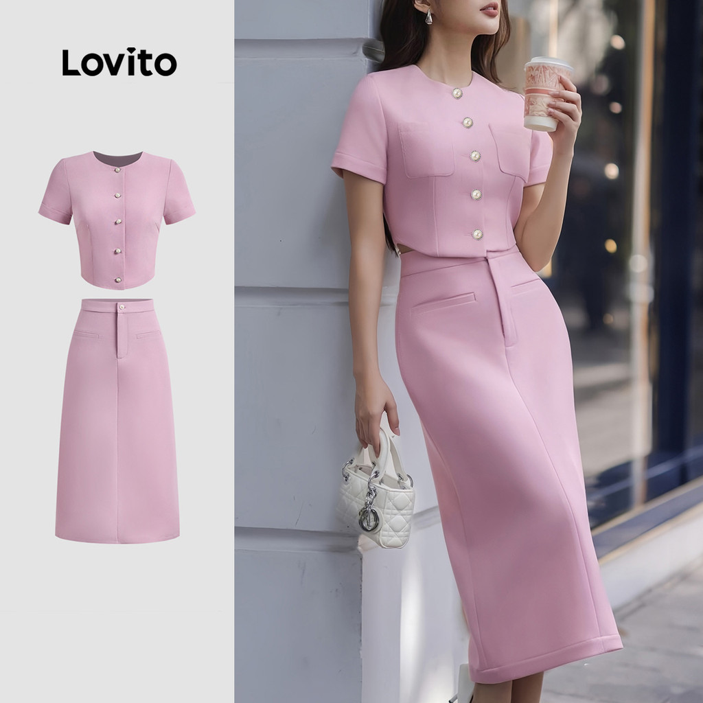 Lovito Conjuntos Elegantes E Simples De Blusas E Calças Para Primavera/verão Para Mulheres L143ED275 em Oferta na Shopee