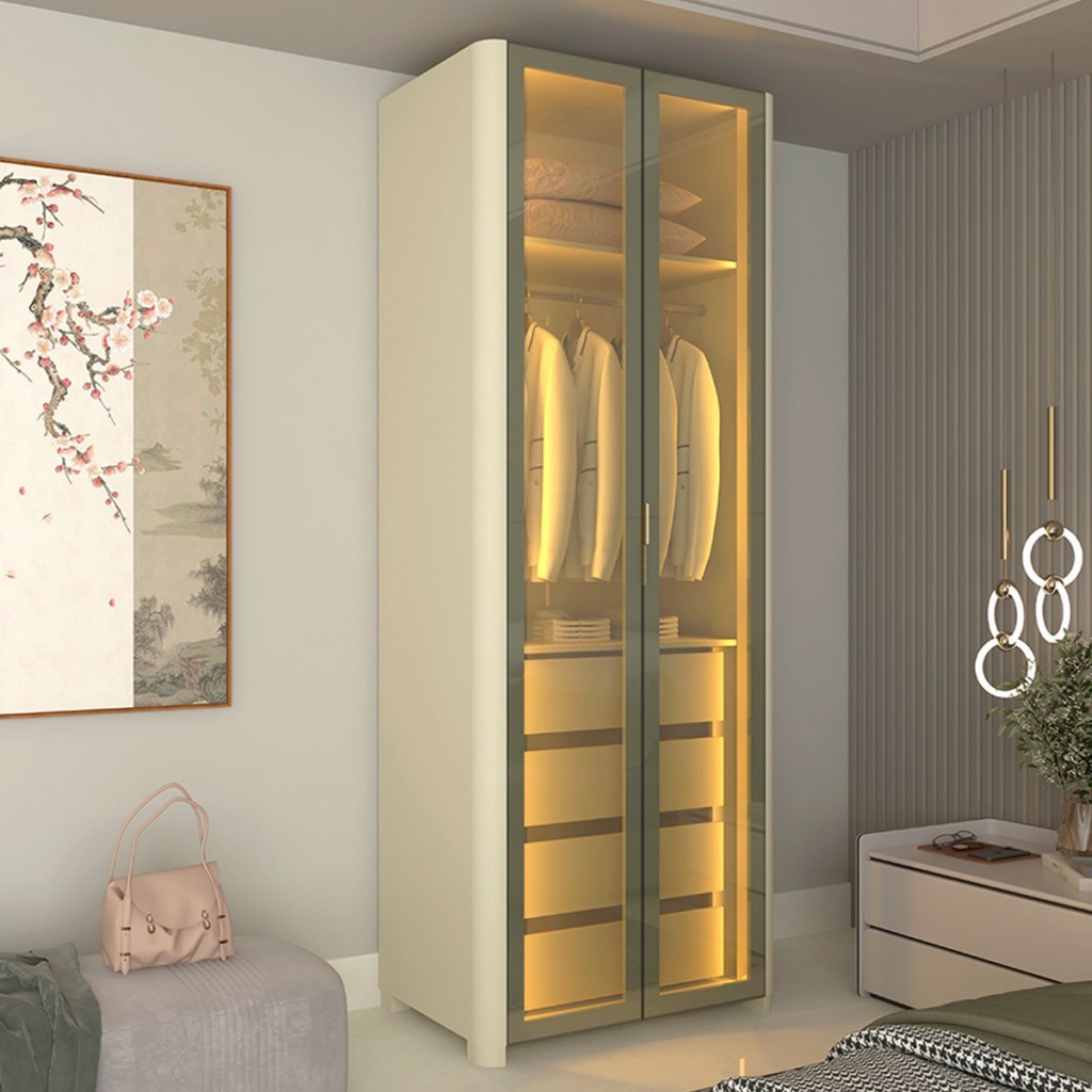 Guarda-Roupa Modulado Innova 2 Portas 4 Gavetas com Vidro e Led 100% Mdf Off White - Gelius