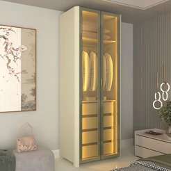 Guarda-Roupa Modulado Innova 2 Portas 4 Gavetas com Vidro e Led 100% Mdf Off White - Gelius