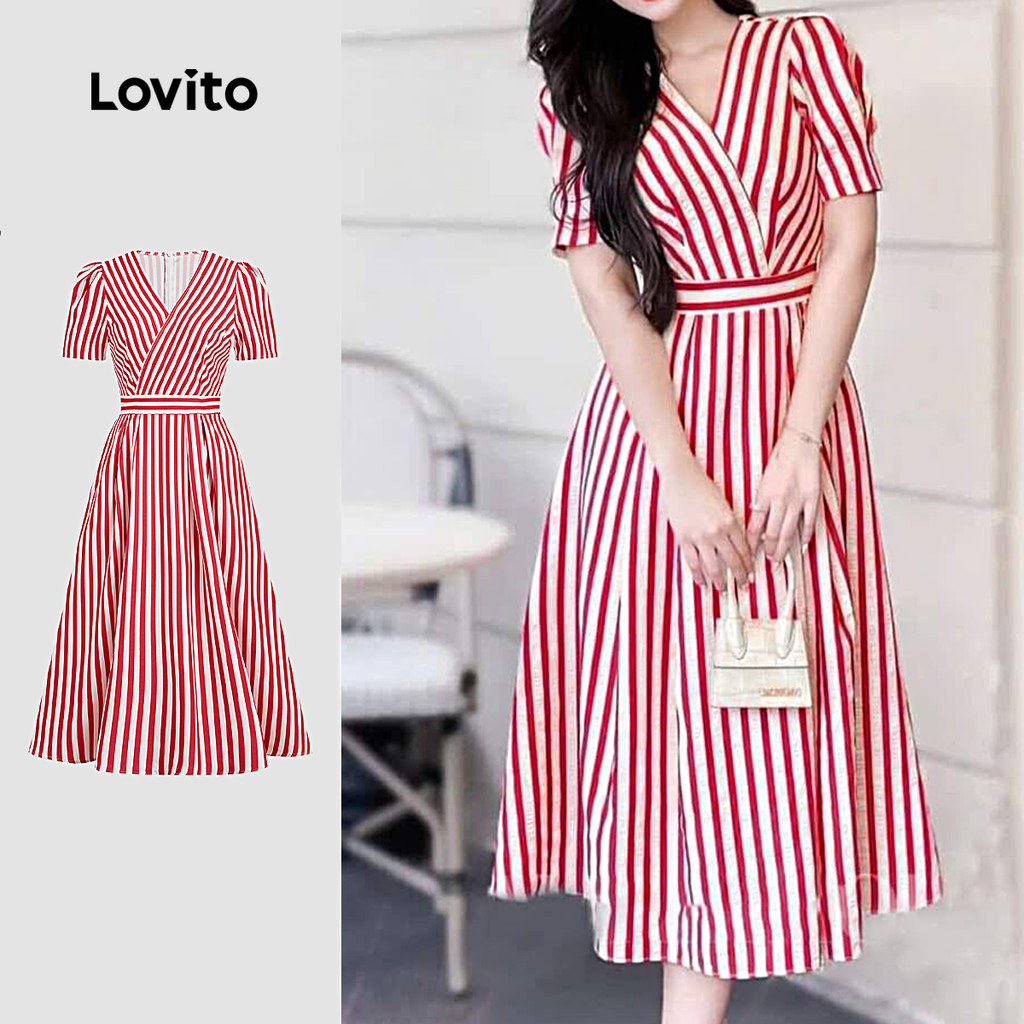 Lovito Vestido Casual De Festa Vermelho Com Zíper Para Mulheres L157ED470 em Oferta na Shopee
