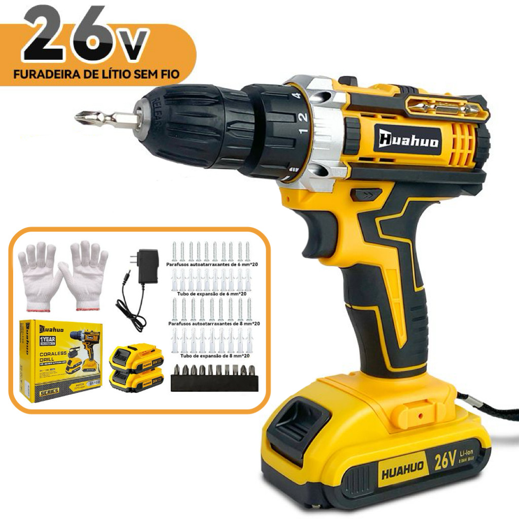 【110V/220V】26V Parafusadeira Furadeira Sem Fio Com Completo Acessórios Caixa de Papelão Bivolt~~