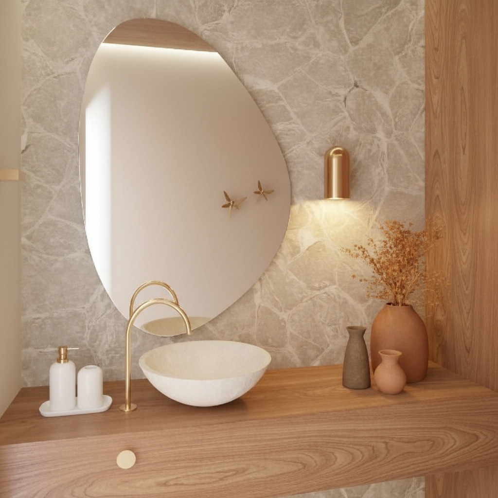 Espelho 118x100 Orgânico Lapidado Decoração C/suporte Lindo - Sem Moldura em Oferta na Shopee