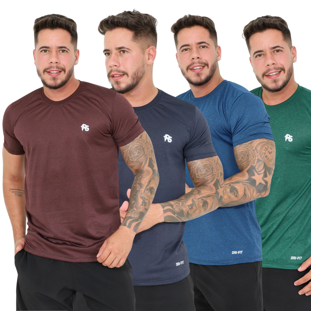 Kit 04 Camisa Dry Fit Premium Masculina Treino  Academia (Cores Variadas)