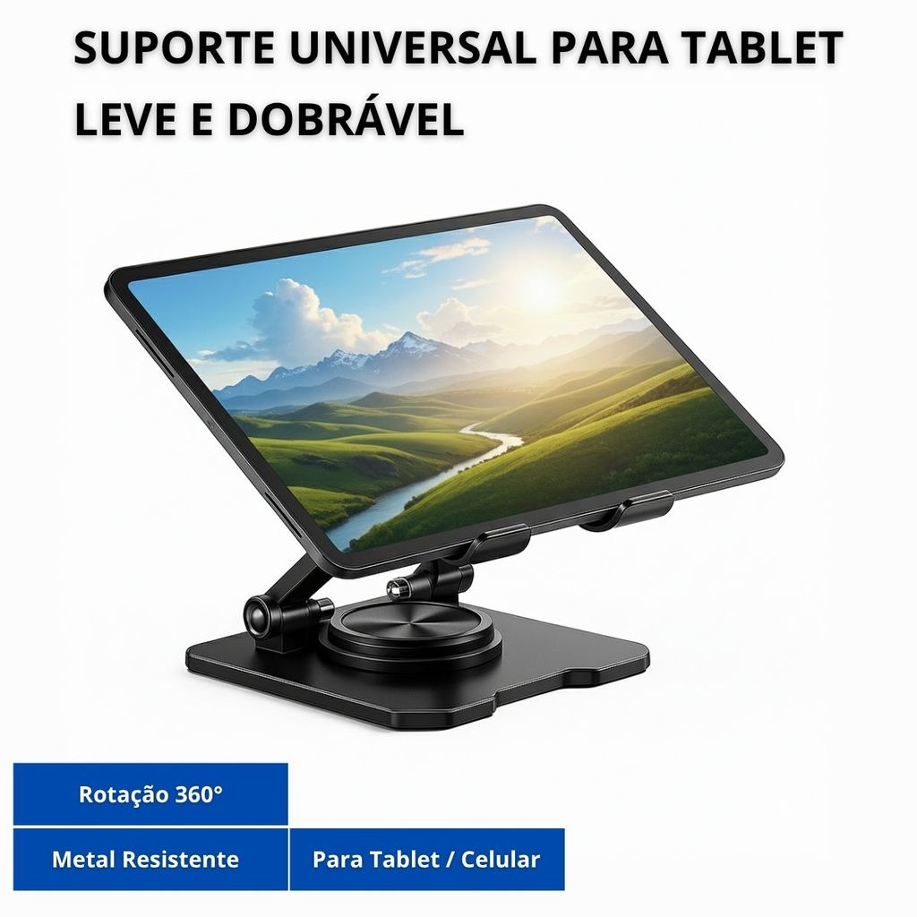 Suporte Universal Metálico para Tablet e Celular | Rotativo 360°, Ajustável e Profissional
