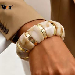 Vnox Acrílico Stretch Grosso Pulseira Larga Não Desbotamento Robusto Para Mulheres Festa Joias Presentes