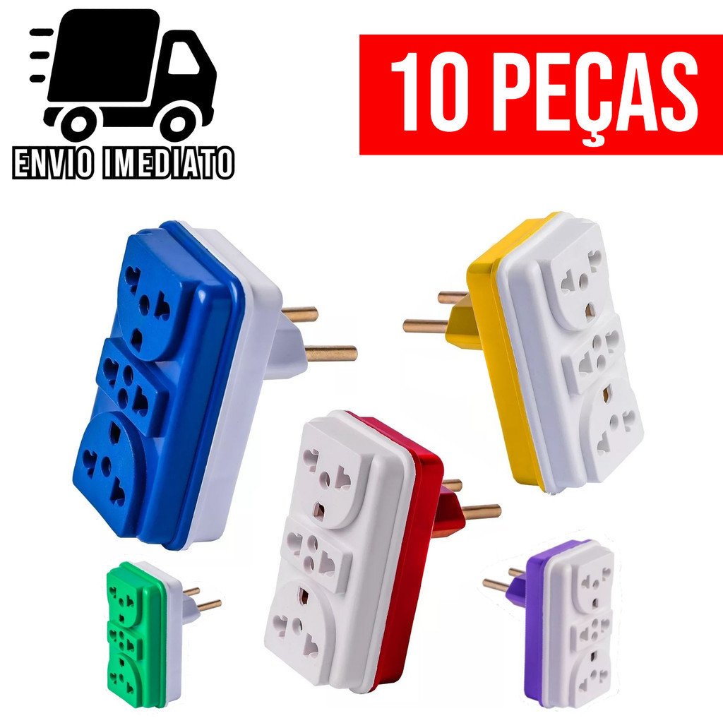 Adaptador de Tomada T Colorido Benjamin 3 Entradas Bivolt Universal 10A e 20A