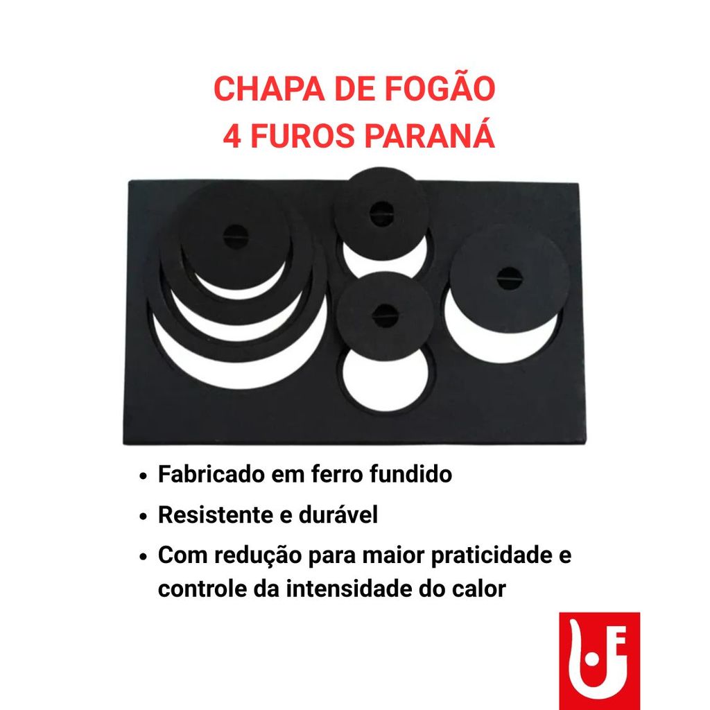 Chapa de Fogão à Lenha 4 Furos Paraná Completa em Ferro Fundido