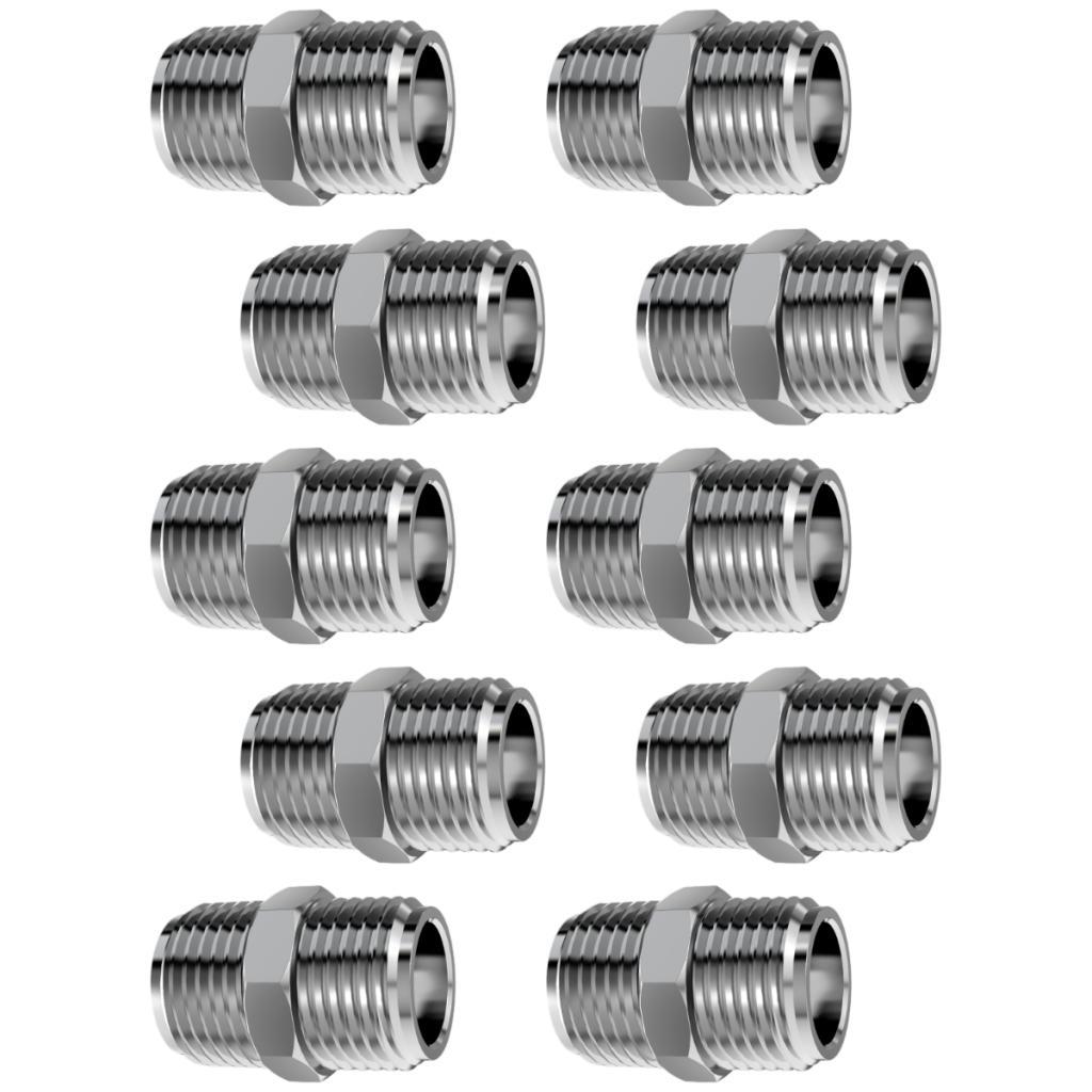 Kit 10 Niple Nipel Rosca Macho 1/2x1/2 100% Metal P/ Junção Emenda Engate Flexível Torneira