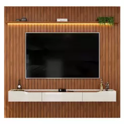 Painel Para TV Até 85 Polegadas 2,50m Ripado Autêntico Com Led Montreal Com Nicho Efraín