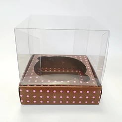 Caixa Mini Bolo M (7x7x7cm) Marrom com Bolinhas Rosa - 10 unidades - Assk - Rizzo