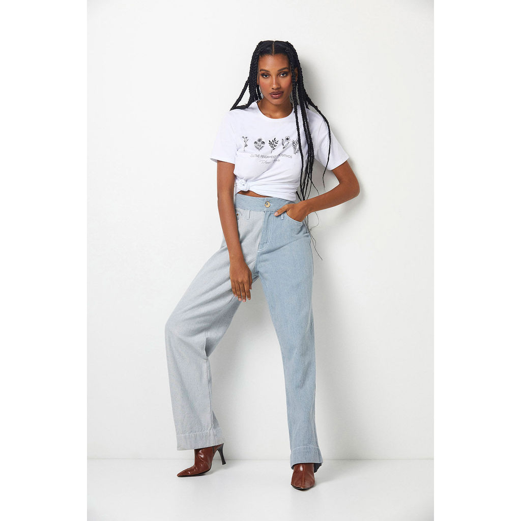 Calça Jeans Feminina Wide Leg Délavé Planet Girls Jeans Claro