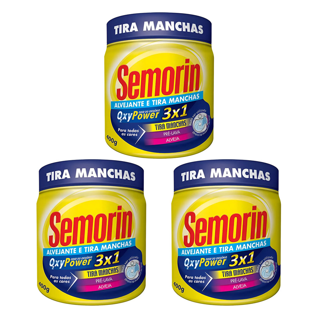 3 Uni Semorin Tira Mancha Pó 400g Tradicional Percarbonato de Sódio Oxy  Alvejante
