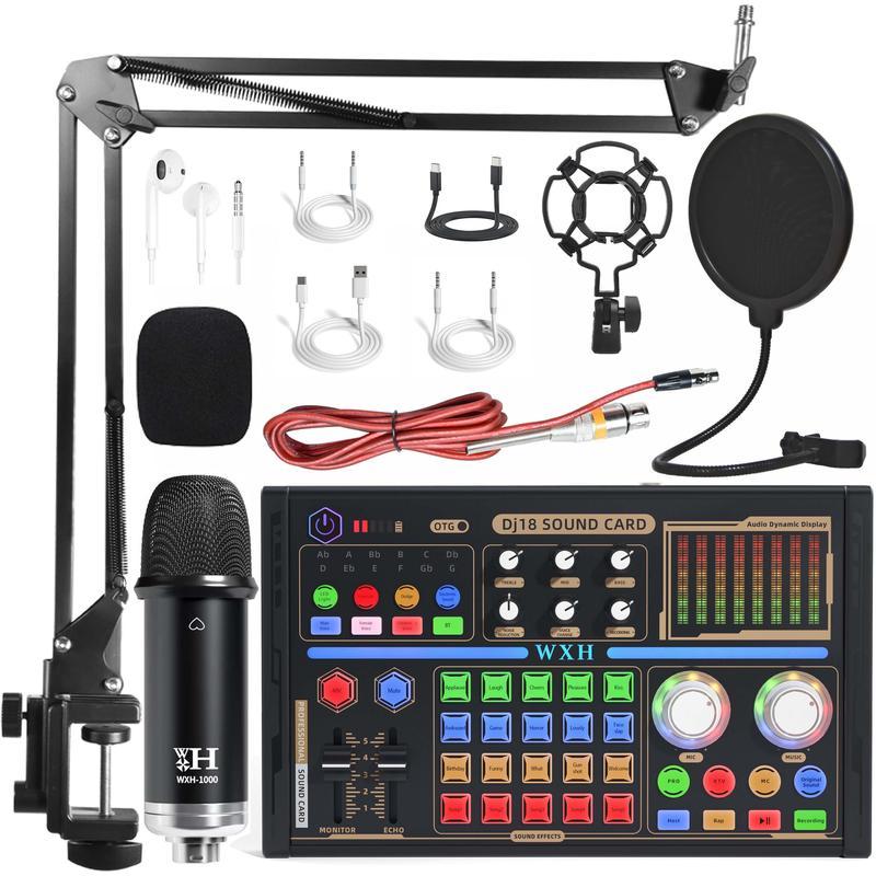 Novo Kit De Equipamentos De Transmissão Ao Vivo , Interface De Áudio Com Placa De Som WXH1000 Dj18 Integrada E Microfone