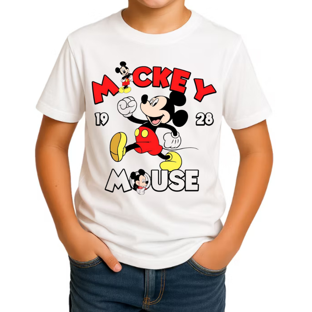 Camiseta Infantil Juvenil Mickey Mouse Camisa Estampada Mickey Algodão N2 ao 16 Tendencia Lançamento