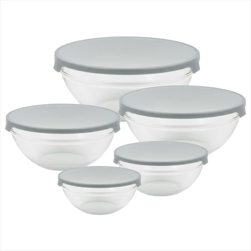 Kit Tigelas Vidro 5 Tamanhos Diferentes Com Tampa Cinza Para Sobremesa Potes de Mantimentos Cozinha em Oferta na Shopee