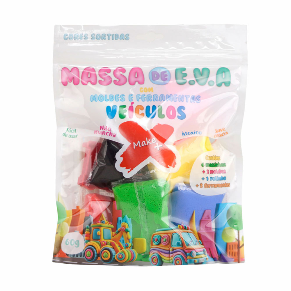 Massa de EVA em pote 60g 6 cores Veículos Gatte