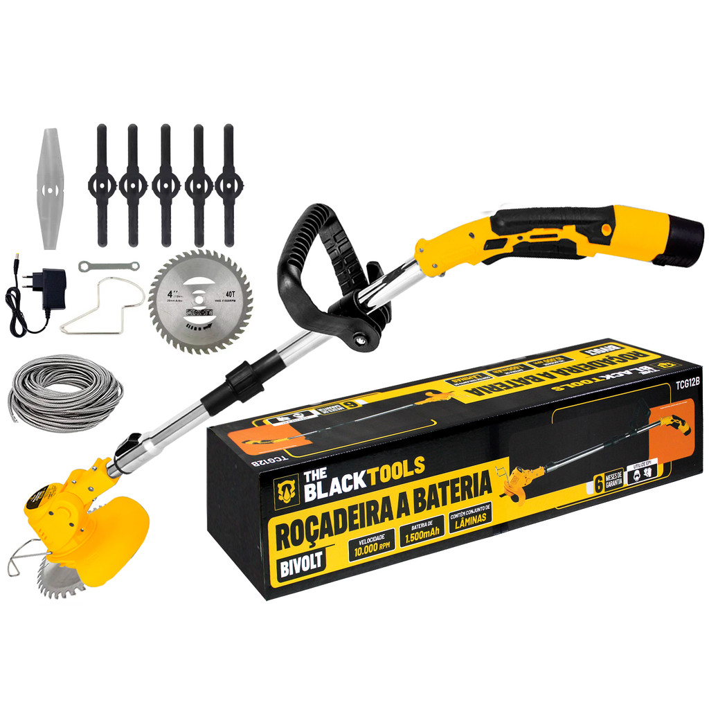 Roçadeira Aparador Grama A Bateria Recarregável 12v 460w 110v/220v Com Acessórios The Black Tools em Oferta na Shopee