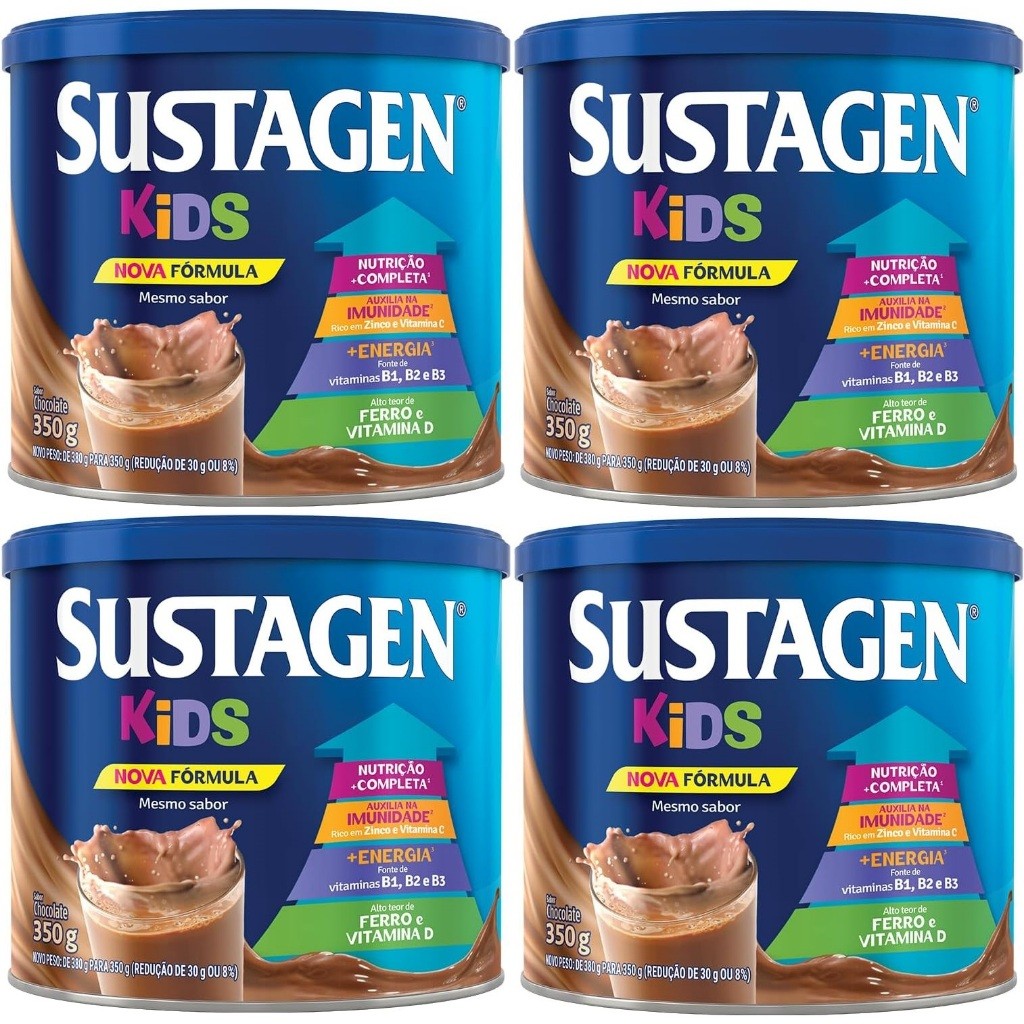 Kit 4 Latas Sustagen Kids Chocolate 350g Cada