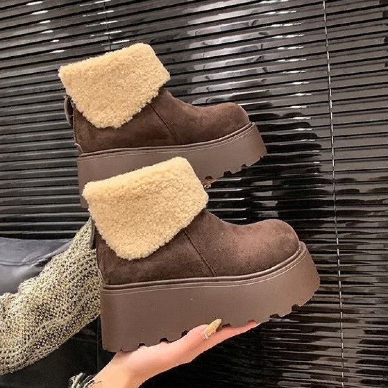 IELGY 2026 Botas Femininas Pretas De Sola Curta E Grossa Para Neve , Sapatos De Algodão Forrados De Lã De Inverno — imagem 2 de 2