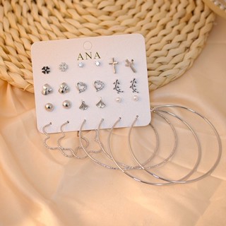ANA1108 Kit 12 pares de brincos com argolas prata e dourada-48A em Oferta na Shopee