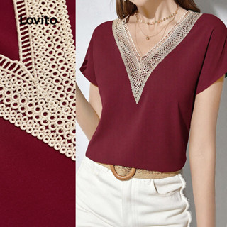 Lovito Blusa Casual De Festa Com Gola Contrastante Em Renda Vermelha Para Mulheres Ideal Para Primavera/verão L154ED364 em Oferta na Shopee
