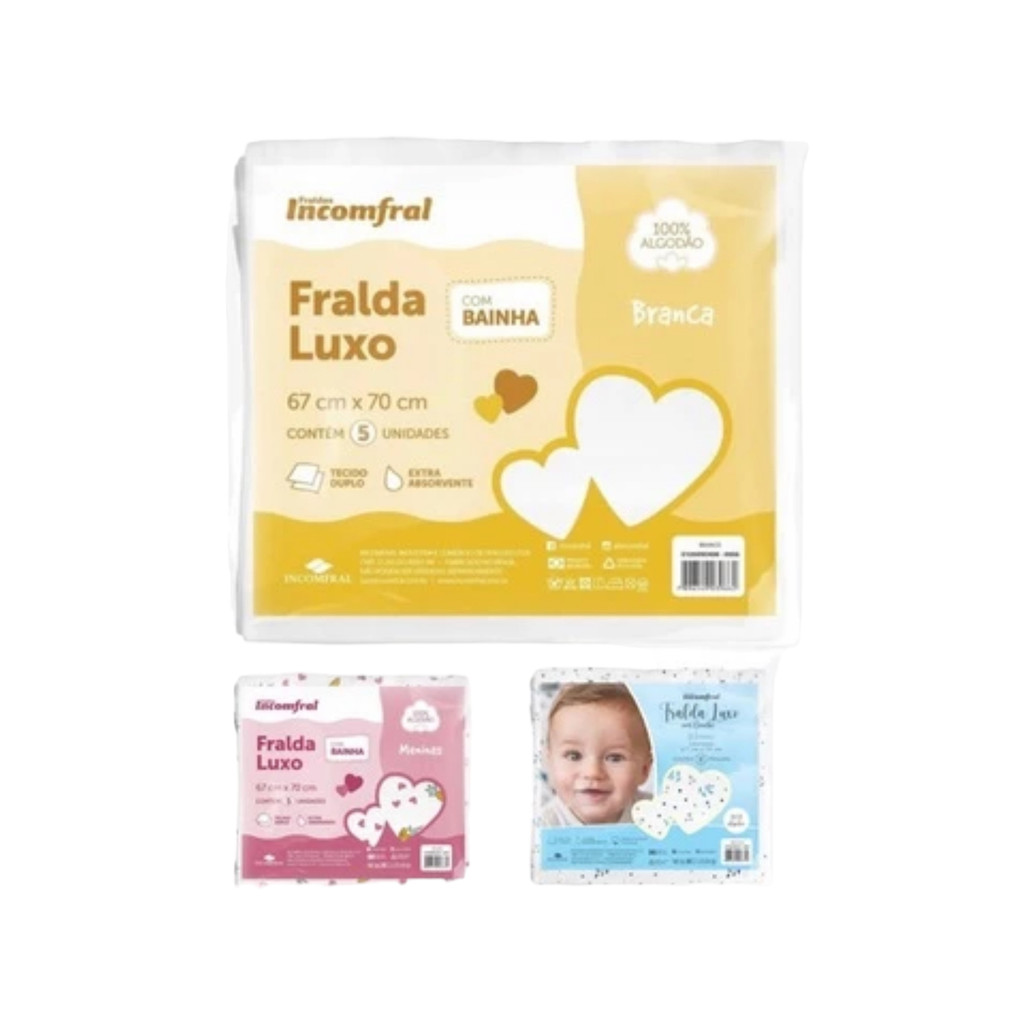 Fralda De Pano Luxo Estampada Com Bainha 5 Unid - Incomfral 100% Algodão