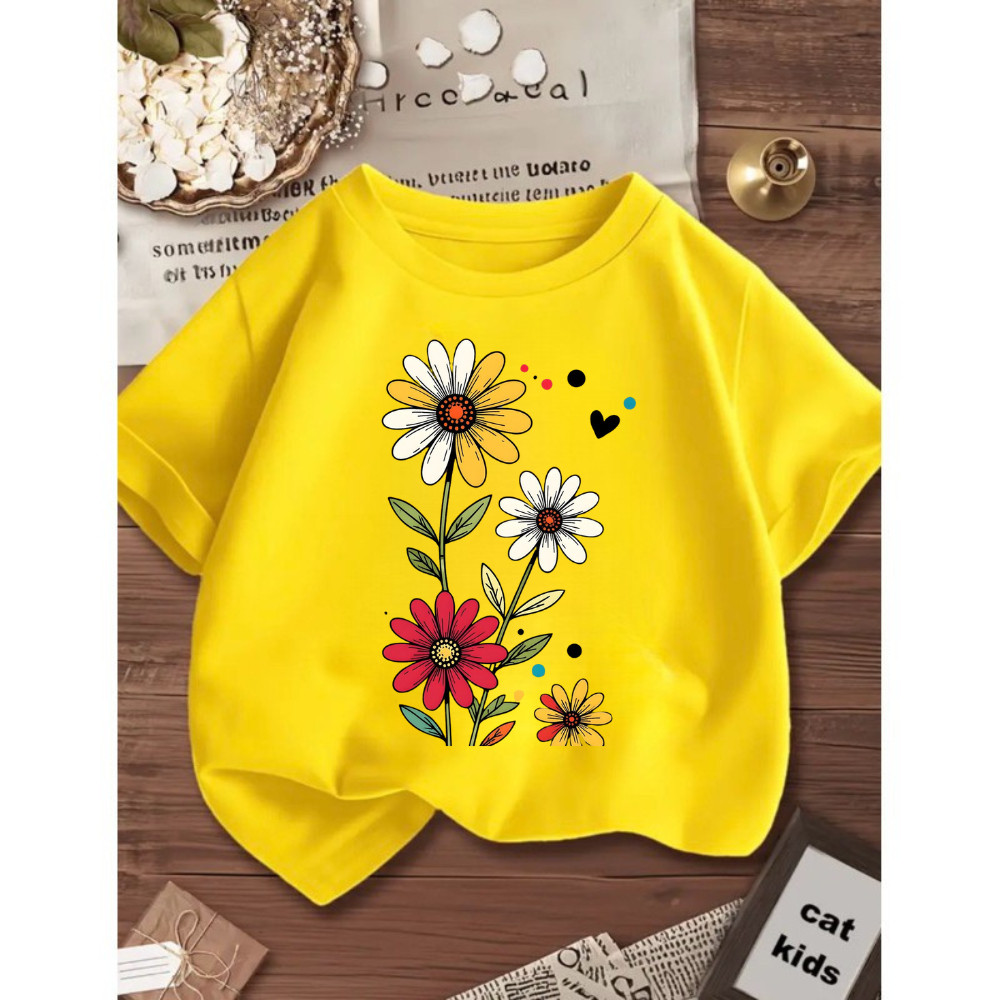 Blusinha Camiseta Menina Infantil Juvenil flores coloridas 100% Algodão