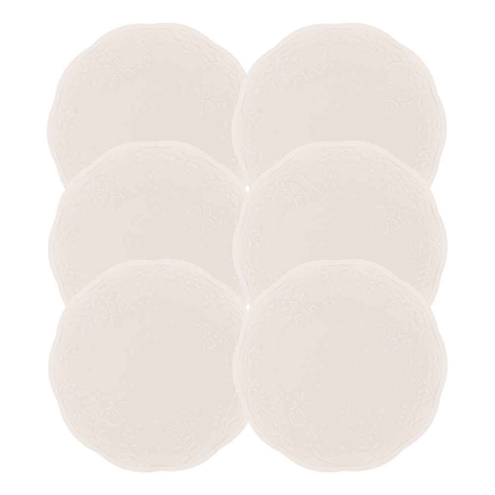 Jogo 6 Prato de Sobremesa Porcelana New Bone Butterfly Branco Off White Lyor 19cm