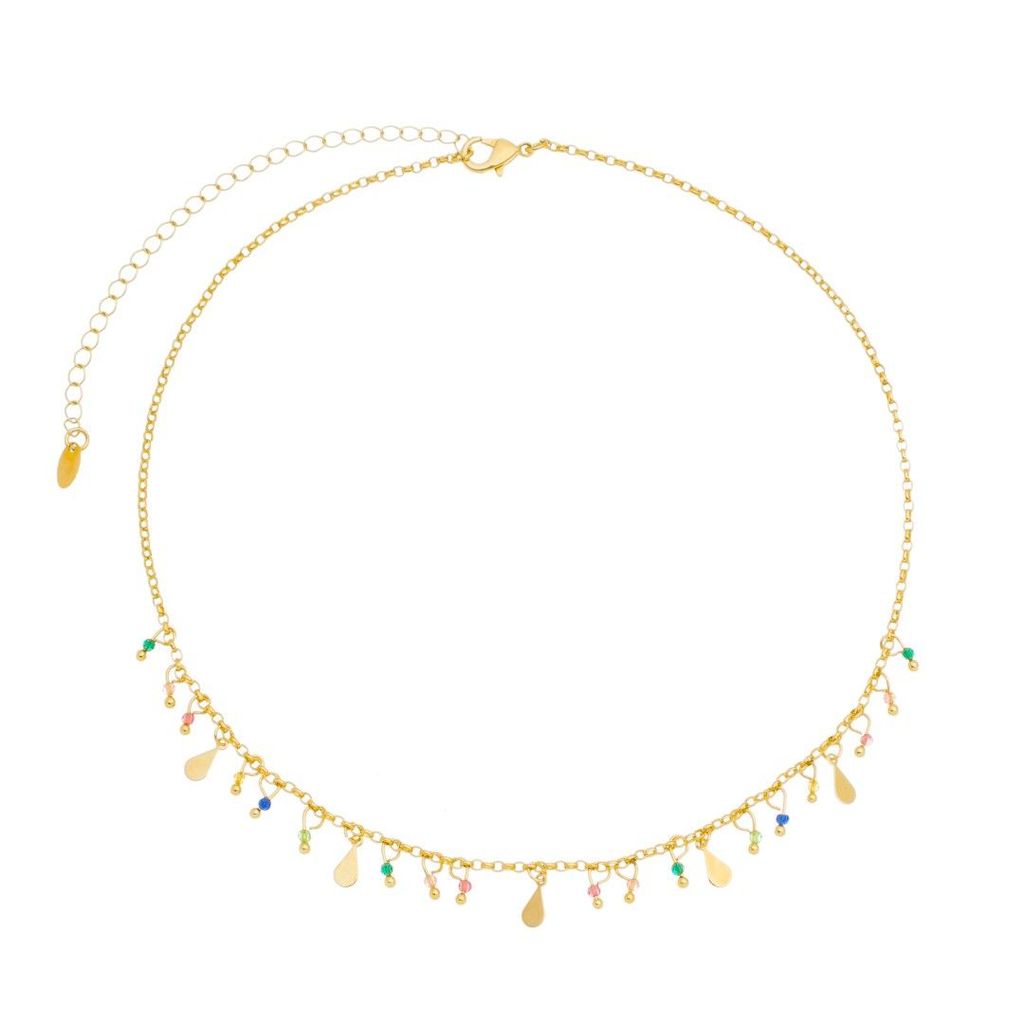 CHOKER CARINA GOTAS ZIRCÔNIAS MULTICOLORIDAS FOLHEADO A OURO 18K em Oferta na Shopee