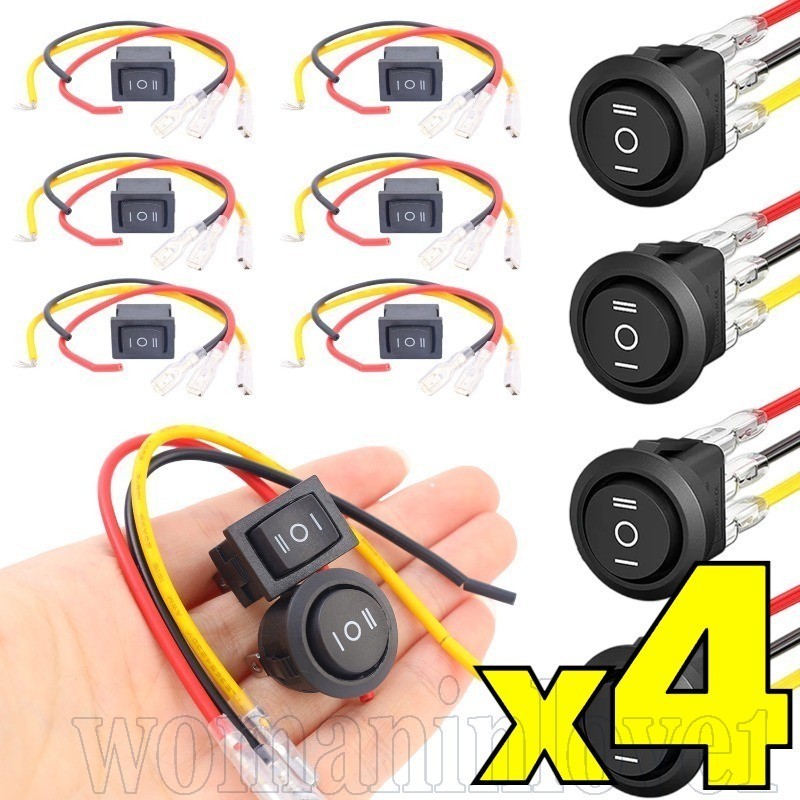 Interruptor Oscilante Redondo De 3 Pinos 12V-Conectores Pré-Fiados-Botão Liga/Desliga-Fio De Modificação De Carro-Para R